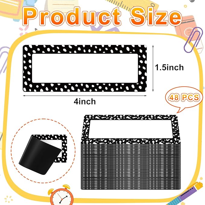 Eaasty 48 Pcs Dry Erase Magnetic Label Back to School Magnetic Name Labels Colored Black White Composition Dots Reusable Name Tag for Whiteboard Office Home(Not Include Pen)(Dots 2)