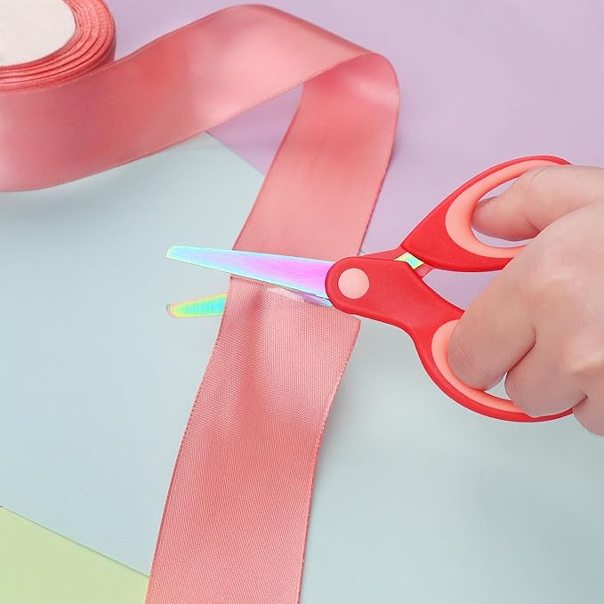 Asdirne Left Handed Kids Scissors, Safety Children Titanium Coating Scissors, Craft Scissors with Blunt Tip Stainless Steel Blades and Soft Grip, Great for Home and School,13.5cm, 3 Pack