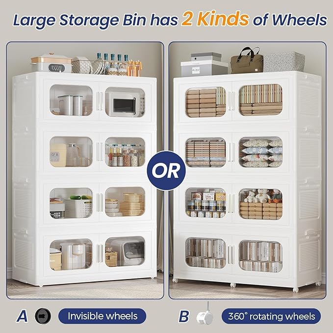 250GAL Extra Large Storage Bins with Lid, 1000QT Storage Bins with Wheels, Folding Closet Organizer, Stackable Collapsible Plastic Storage Containers for Home, Office, Kitchen, 5Pack White