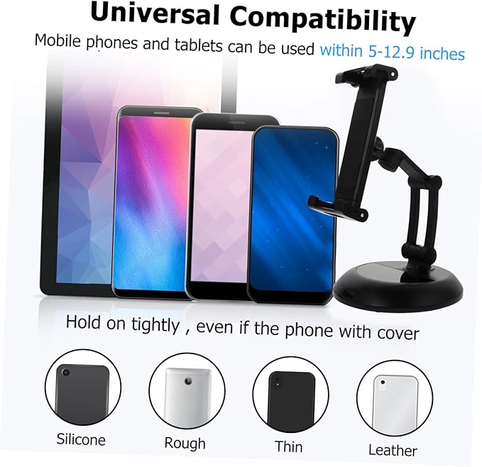 ARTIBETTER Desktop Phone Holder Stand for Tablets and Phones Stable Multi Angle Support Rack for Video Chat Study and Indoor Viewing Portable Black Bracket for Flat Surfaces