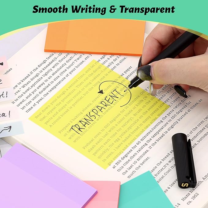 ‎SYMDROMIA Transparent Sticky Notes, 3"x3" Clear Post Translucent Sticky Notes with See Through Self-Adhesive Sticky Pads for Office School College Supplies, 800 Sheets Soft Macron