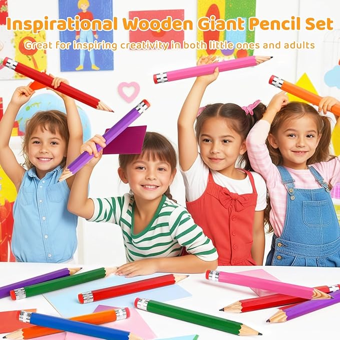 OMISTAR 24 PCS Giant Pencils for Kids Adults, 13 Inch Wooden Jumbo Pencil with Eraser and Protective Cap, Big Novelty Pencil Prop for Classroom and Home
