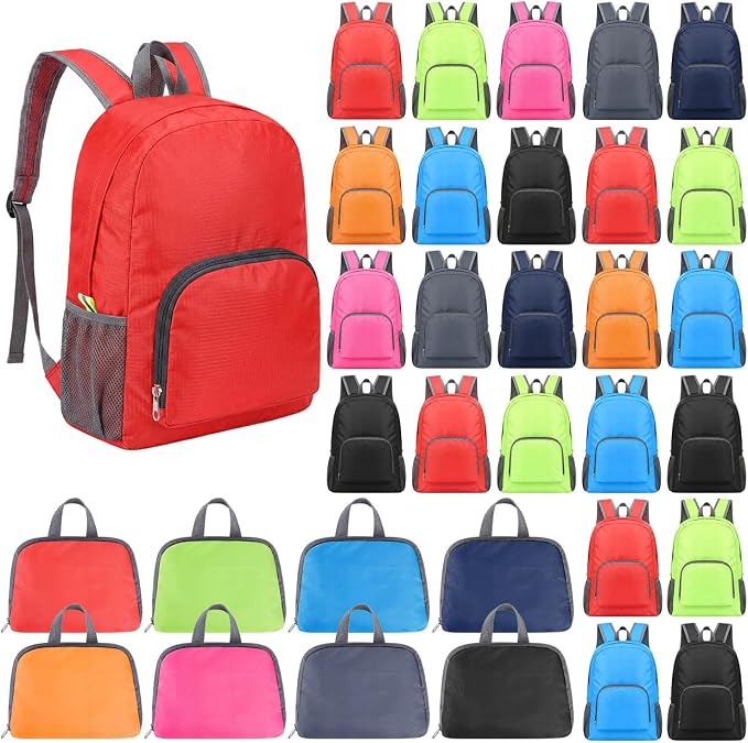 clothmile 24 Pcs Back to School Backpacks in Bulk Classic Colorful Foldable Backpacks 210d Fabric Multi-Use Book Bags for Outdoor Travel Student School Supply 8 Colors