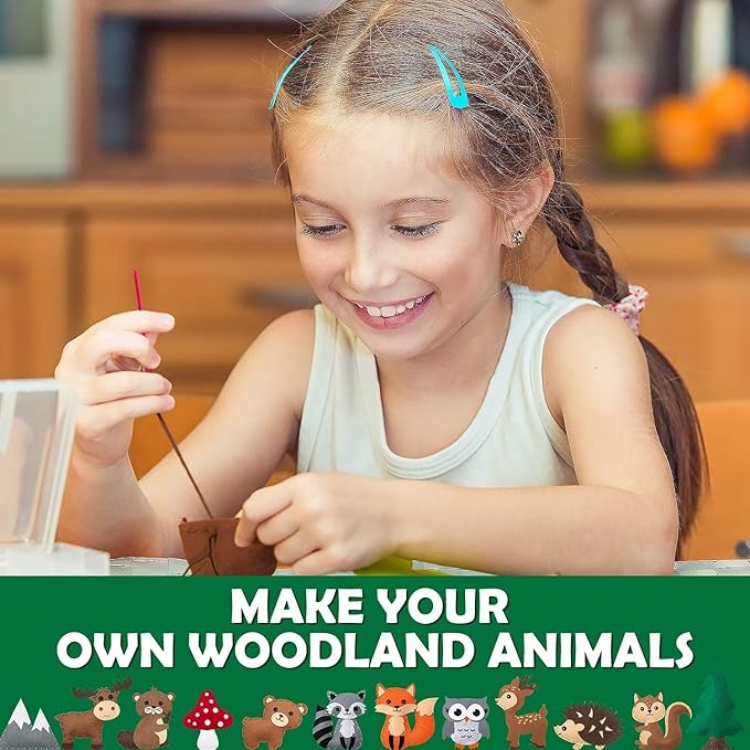 CiyvoLyeen Woodland Animals Craft Kit Kids DIY Crafting and Sewing Set Woodland Animals Felt Plushie for Girls and Boys Educational Beginners Sewing Set Sewing Kits for Kids Age 8 9 10 11 12
