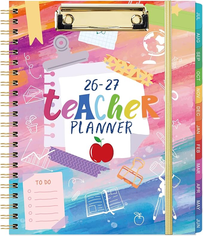 Teacher Planner 2026-2027 - Teacher Lesson Planner, July 2026 - June 2027, 9" x 11", 2026-2027 Academic Planner Weekly and Monthly, Lesson Plan Book for Teachers, Colorful Tabs, Inner Pocket, Clipboard
