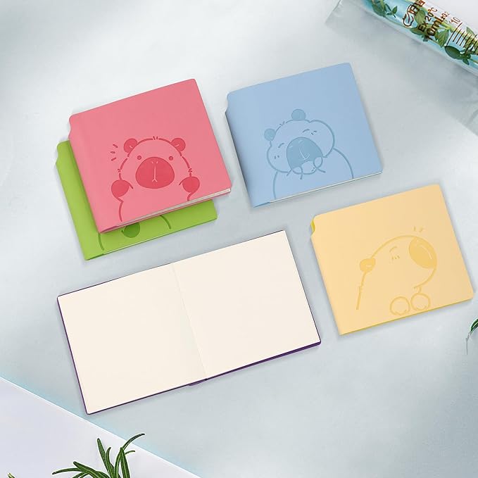 BOBO RABBIT 3 Pack Mini Blank Notebooks Pocket Sized Journal Notebook 4x4 Blank Paper 200 Pages Small Soft Leather Sketchbook Journal Cartoon Capybara Pattern for Drawing Travel Classroom Student