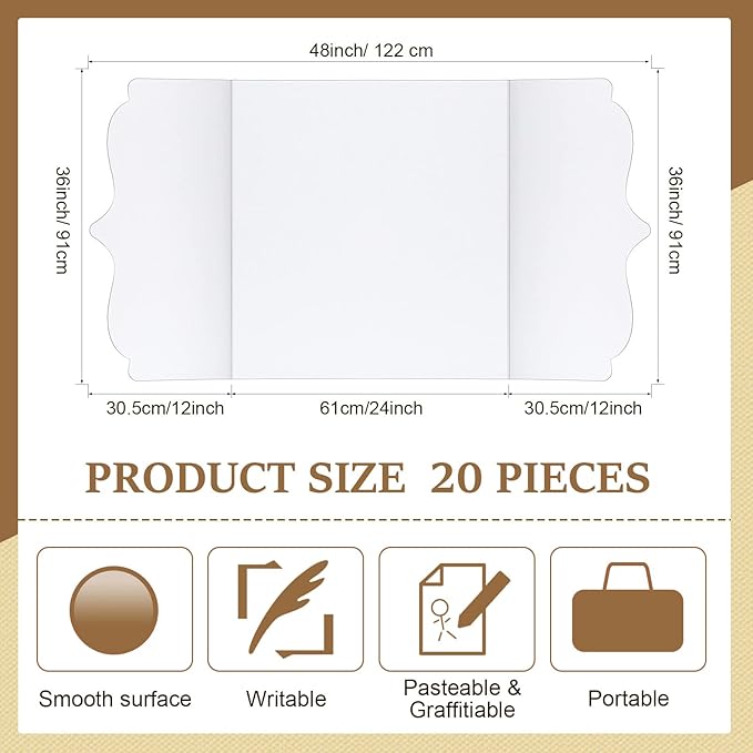 Geyee 20 Pcs Trifold Poster Board Bulk 36" x 48" Sturdy White Presentation Board Self-Standing Science fairs Display Boards for School Fun Projects and Business Presentations