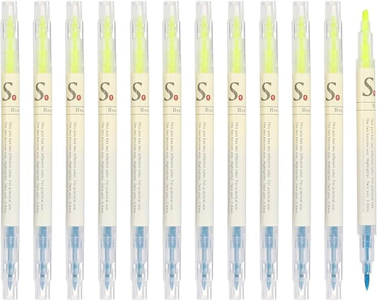 PATIKIL Dual Tip Highlighters, 12 Pack Double Sided Colored Highlighter 2 Colored No Bleeds Broad and Fine Tips Marker Pens Studying Supplies for Books Office Home, Blue/Yellow