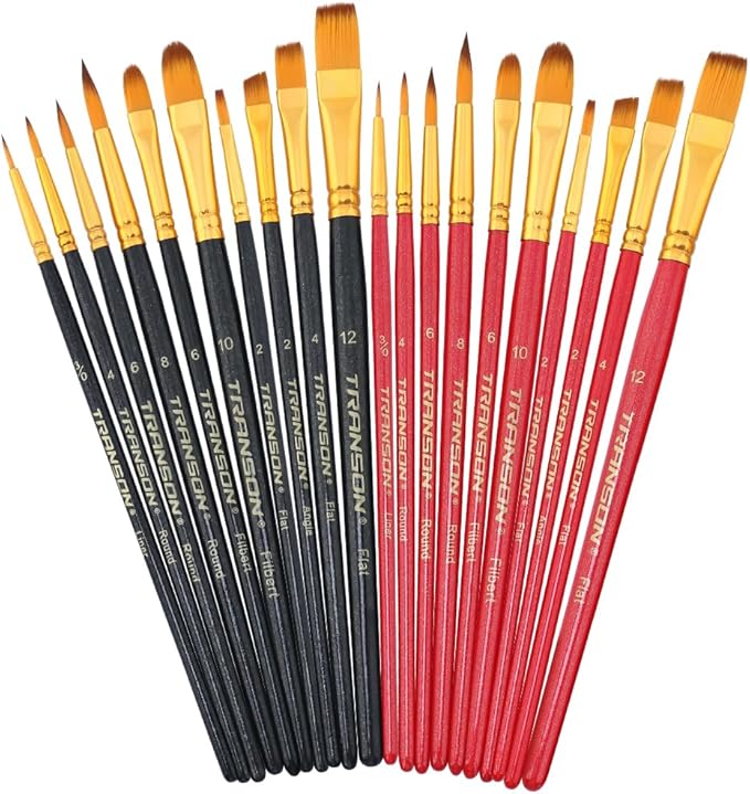 Transon 20pcs Artist Painting Brush Set for Acrylic Watercolor Gouache Hobby Craft Face Rock Painting Black and Red
