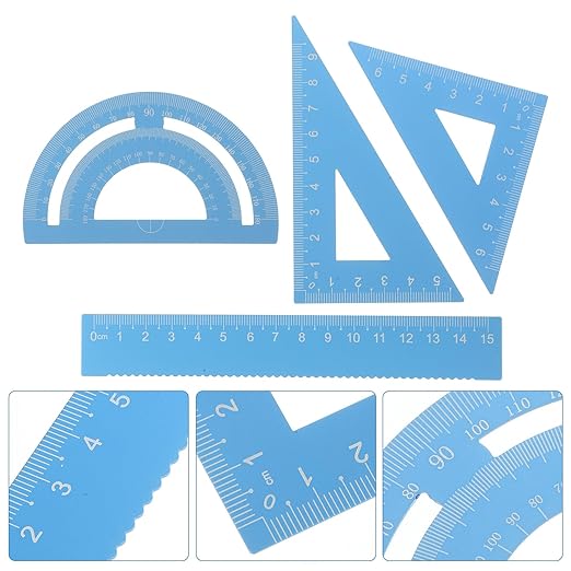 GALPADA 4pcs Math Measuring Tool Set with Metal Drawing Triangle Rulers and Protractor, Professional Geometry Drafting Kit for Classroom, Office, and Student Use