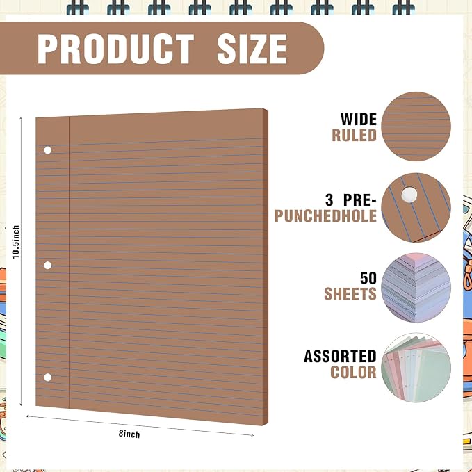 PerKoop 12 Pack 600 Sheets Loose Leaf Paper 8" x 10.5",Morandi Color