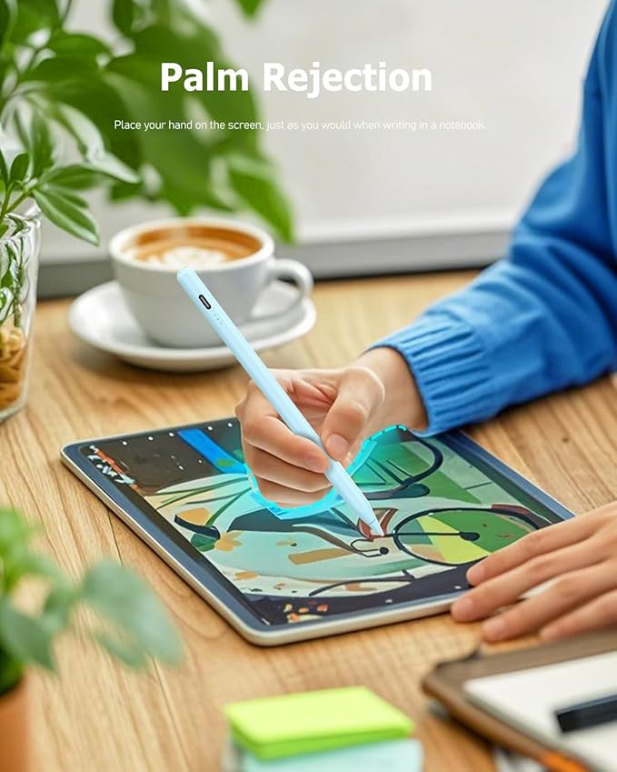 Blue Pen for iPad (2018-2025) – Fast Charging, Palm Rejection and Tilt Sensitivity, Compatible with iPad Pro 12.9-inch (M4/M3/M2), Air 7/6/5/4/3, 10th Gen-6th Gen & Mini 5/6/7