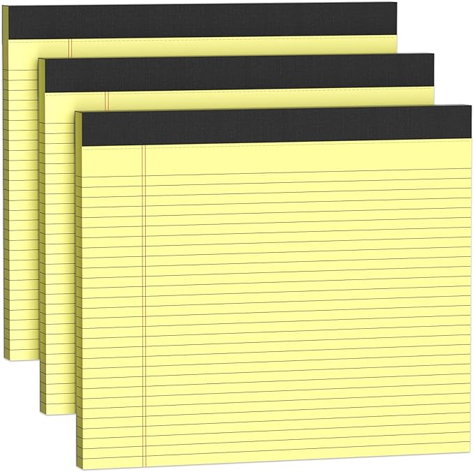 AILZFEI 3 Pack Yellow Legal Pads 11 x 9.5 College Ruled Yellow Paper Note Pad Narrow Ruled 30 Sheets Notepads Perforated Writing Pad Clear Print Horizontal Pads of Paper