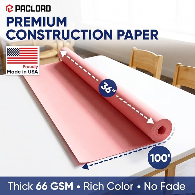 Pink Construction Paper Roll 36" x 100 ft – Made in USA – 36" Bulletin Board Paper for Classroom & School, Teachers & Kids