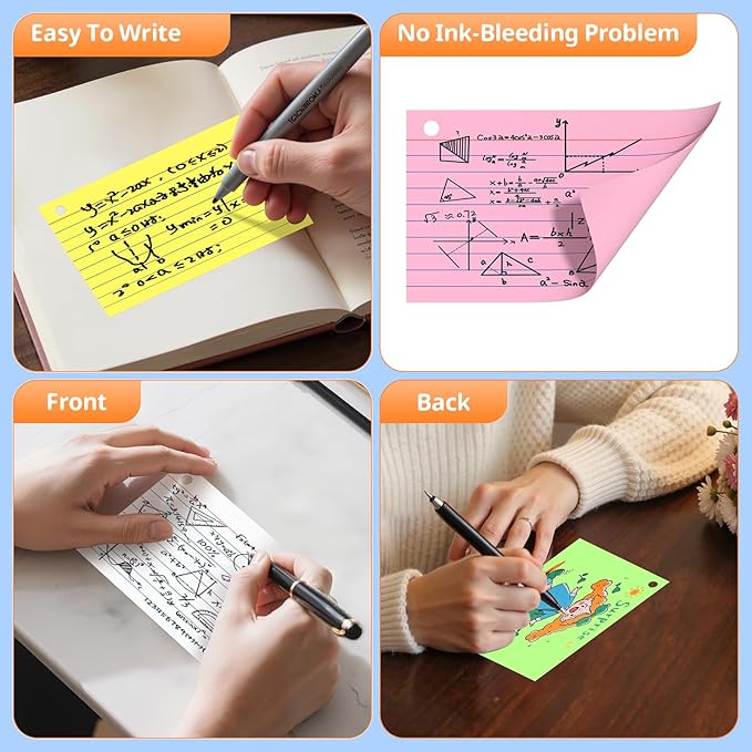 Index Cards 3x5 Inches, 250 PCS, Colored Flash Cards With Ring, Punched Lined Study Card Ruled Flashcards Notecards, Ruled Front And Blank Back, Note Card for School, College And Home
