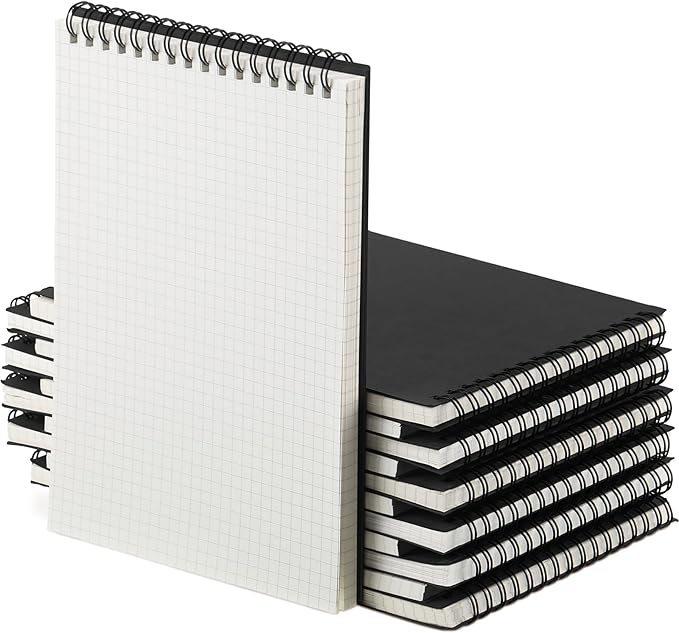 Engrowtic 12 Pack Graph Paper Spiral Notepad A5 Top Wirebound Notepad Grid Notebook Steno Pads Memo Notebook Grid Paper 140 Pages for Writing Sketching Drawing Office Supplies (Black)