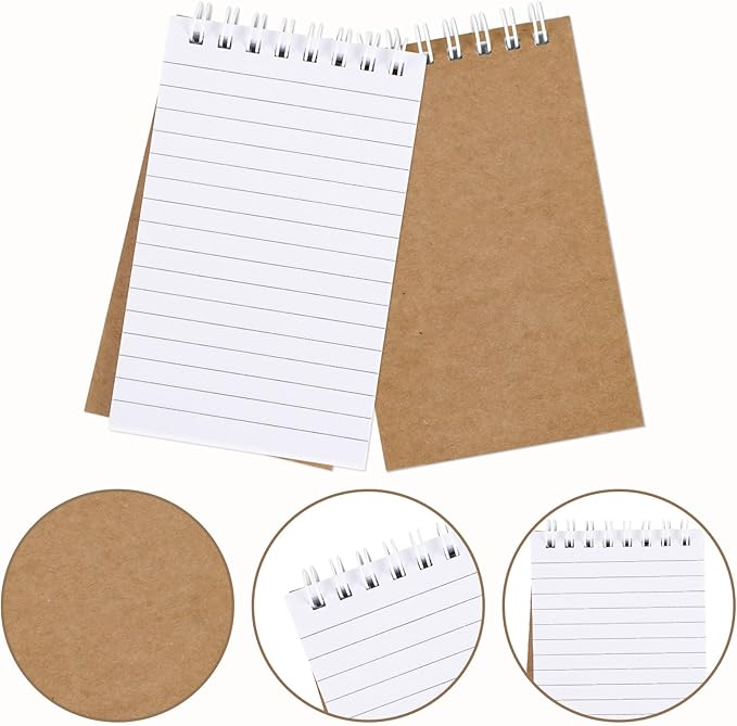 Hxezoc 10 Pack Small Pocket Notebooks, 3 x 5 Inches Mini Kraft Spiral Pocket Notebook with Lined Pages Memo Pads for Kids Home Office School Classroom Decoration Supplies