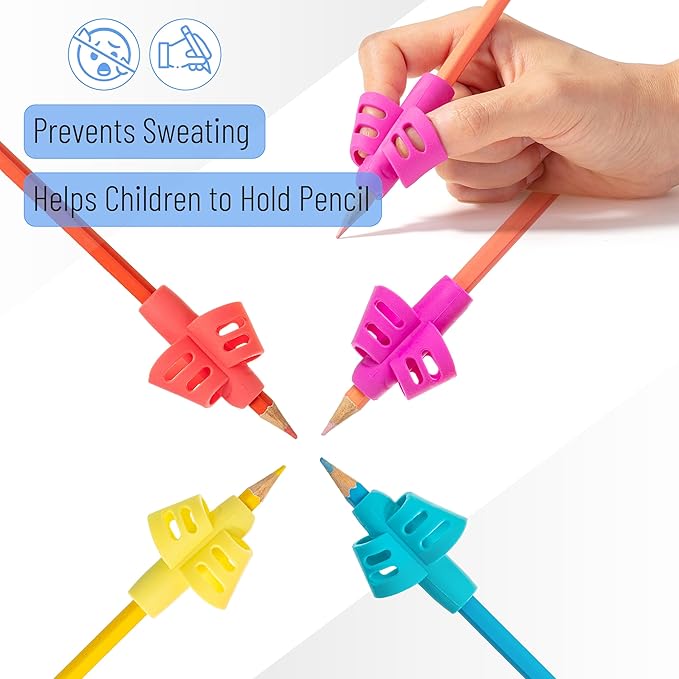 Mr. Pen- Pencil Grips for Kids Handwriting, 4 Pack with 4 Clips, Candy Color, Flexible Silicon Pencil Holder for Kids, Right & Left-Handed