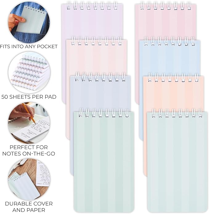 ZICOTO Aesthetic Pocket Notebooks Set Of 8 For Women - Small 3x5 Spiral Notepads With Lined Pages - The Perfect Little Mini Pads to Stay Organized and Boost Productivity at Work, School or as a Nurse
