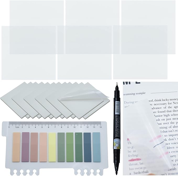 YOUDEFUL 800Pcs Transparent Sticky Notes, 3"x3" Clear Sticky Notes, Waterproof Translucent Sticky Note Pads for Books Annotation, Clear Post it Notes for Bible Study, School, Office（White）