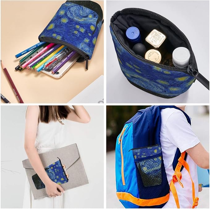 Starry Night Kids Standing Pencil Case Girls Boys Telescopic Stationary Pouch with Zipper Large Capacity Stand up Pen Bag Portable Makeup Holder for Children School Students Office Supplies