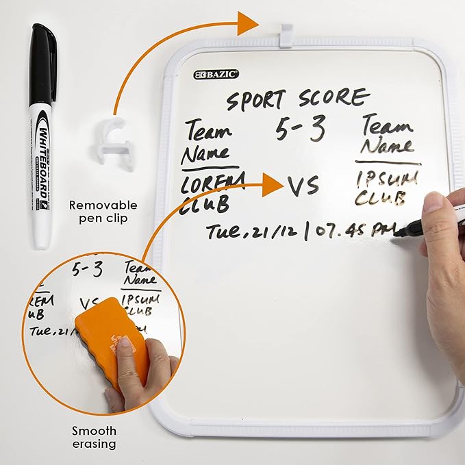 BAZIC Products Dry Erase Lap Board & Marker, 8.5x11 Inch Whiteboards Small Portable for Teacher Memo Drawing, 1-Pack