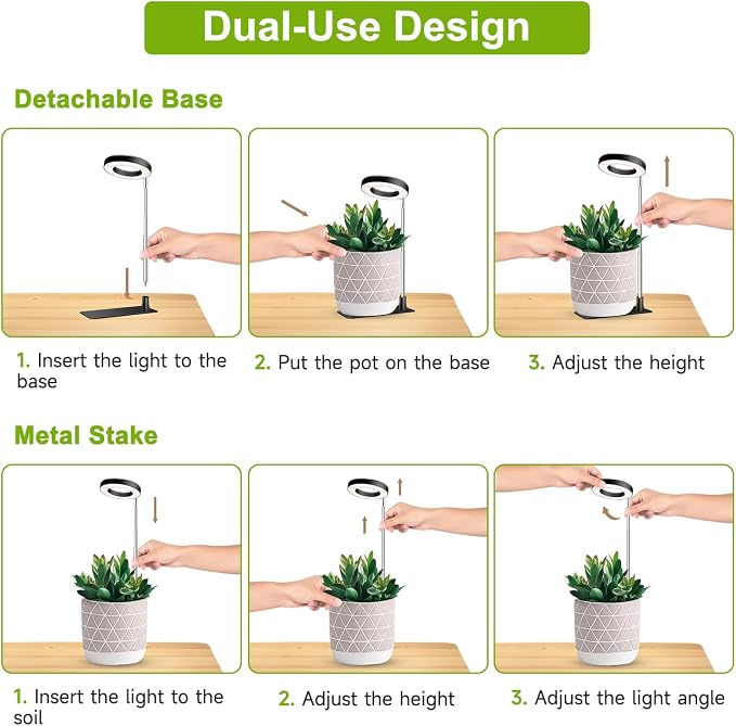 Kullsinss 3.5in Halo Plant Lights for Indoor Growing, 48 LEDs Full Spectrum | Black Grow Light with Base, 6/12/16H Timer & Dimmable, 26in Height Adjustable, 5V Plant Lamp for Small Potted Plants, 5-Pack