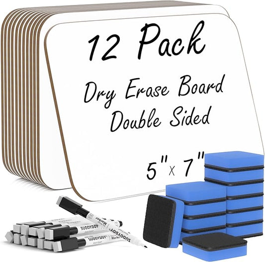 12 Pack Small White Board Dry Erase 5x7 Inch Mini Whiteboard Small Dry Erase Board with Markers Erasers Double Sided Dry Erase Lapboards for Students Teachers School Supplies Meeting Voting (12)