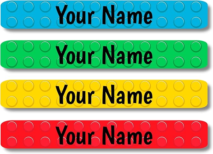 Lovable Labels Personalized Labels for Kids (120 Labels) - Waterproof Dishwasher Safe Peel and Stick Labels are Great for School Supplies Daycare Camp Bottles (Building Blocks)