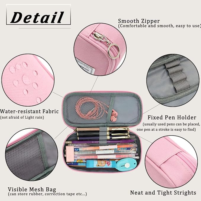 FUXINGYAO Pencil Case, Multi- Slot Pencil Pouch, Portable Pencil Bag, Pen Case for& Office(pink)