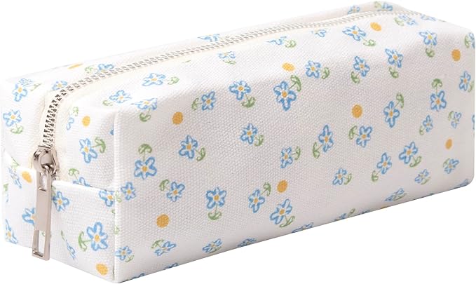 Cute Pencil Case Aesthetic Student Pencil Pouch Coin Pen Pouch Cosmetic Bag Office Stationery Organizer For Kids Teen School (Z-Blue floral)