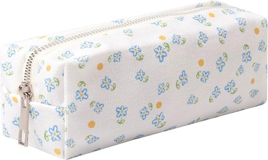 Cute Pencil Case Aesthetic Student Pencil Pouch Coin Pen Pouch Cosmetic Bag Office Stationery Organizer For Kids Teen School (Z-Blue floral)