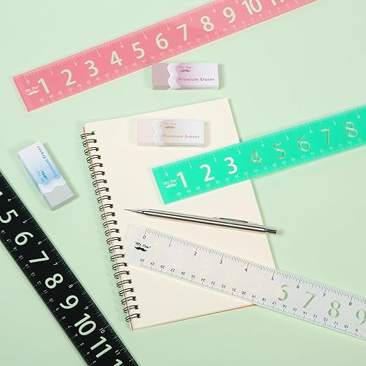 Mr. Pen- Plastic Rulers with Large Numbers, 4 Pack, 12 Inch, Easy-to-Read Markings, Scratch-Resistant Design, Durable Ruler for Crafting Office & School, Colorful Rulers for Kids, School Supplies