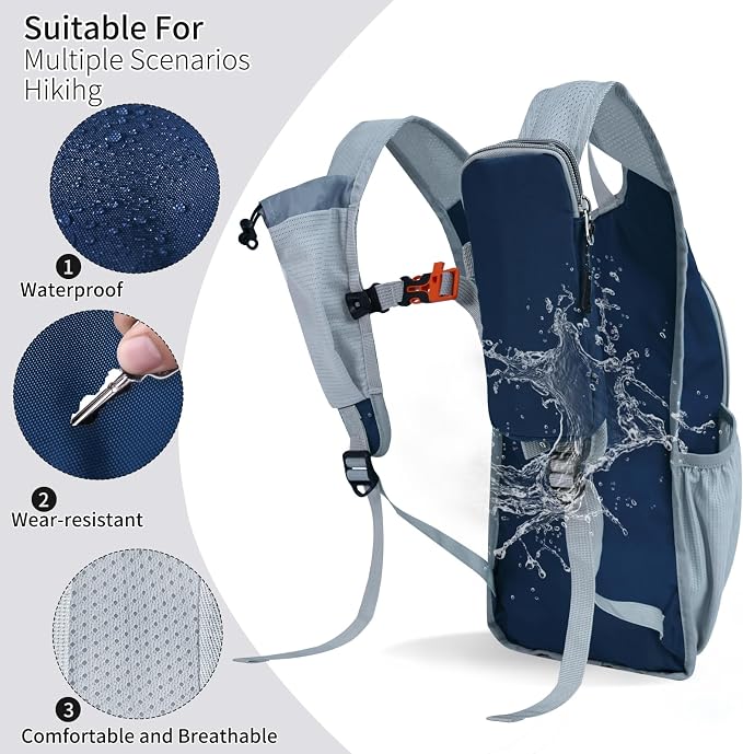 Small Hiking Backpack Packable Lightweight for Women Men | 10L/15L, Hiking Daypack, Foldable, Water Resistan, Ultralight, with Phone Pocket, Travel, Outdoor, Walking