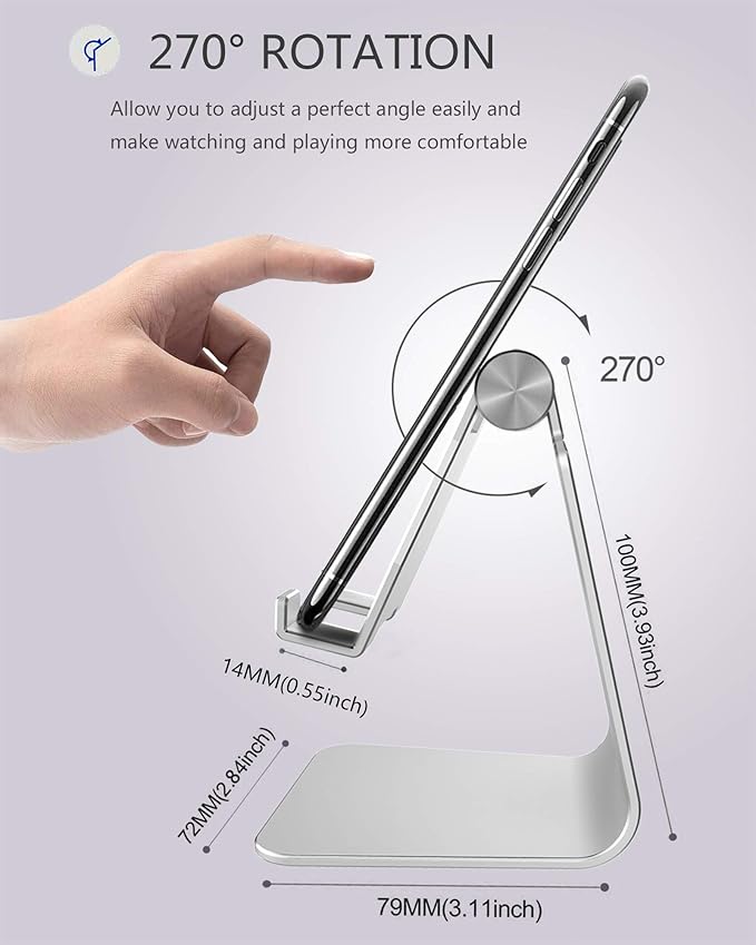 CreaDream Adjustable Cell Phone Stand, Phone Stand, Cradle, Dock, Holder, Aluminum Desktop Stand Compatible with Phone Xs Max Xr 8 7 6 6s Plus SE Charging, Accessories Desk,All Mobile Phones-Silver