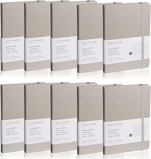Lined Journal Notebook, 10Pack Hardcover Notebook for Men & Women – Journals for Writing, Work, School, Home & Daily Notes, 160 Pages – Medium A5, 5.7"x8", 100 gsm Thick Paper (Grey)