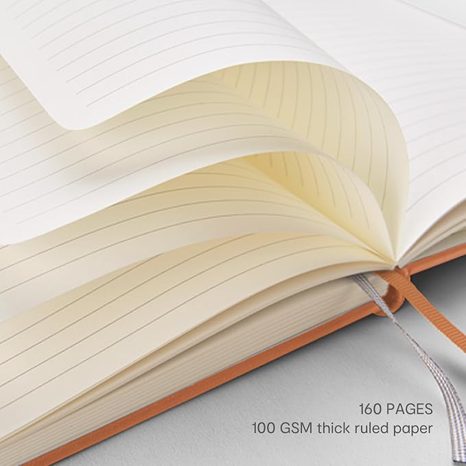 &And Per Se Lined Journal and Pen Set, A5 Leather Hardcover Notebook with Pen & Stationary Set, 160 Pages 100GSM Thick Ruled Paper Journal for Business Work Writing (Light Brown)