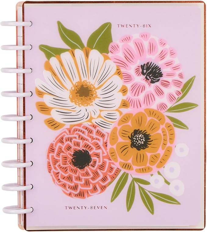 Happy Planner Disc-Bound Planner July 2026–June 2027, Includes 3 Extra Months and 2 Sticker Sheets, Classic Size, 7" x 9.25", Horizontal Layout, Feathered Flora