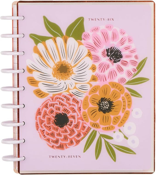 Happy Planner Disc-Bound Planner July 2026–June 2027, Includes 3 Extra Months and 2 Sticker Sheets, Classic Size, 7" x 9.25", Horizontal Layout, Feathered Flora