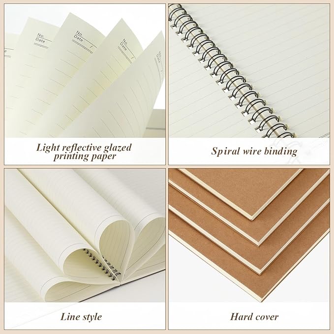 Leelosp 12 Pcs Small Spiral Notebook Lined Spiral Journal College Ruled Notebook Wire Bound Kraft Cover, 120 Pages for Work (Brown,5 x 7 Inch)