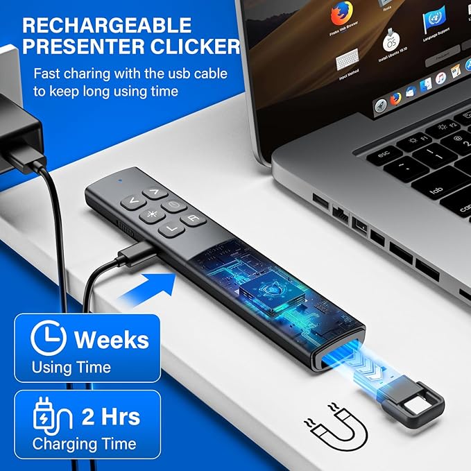 Presentation Clicker with Air Mouse - USB C Wireless Presenter Remote Clicker with Light Clicker, RF 2.4GHz PowerPoint Clicker for Presentation, Computer Clicker Slide Advancer for Mac,Laptop