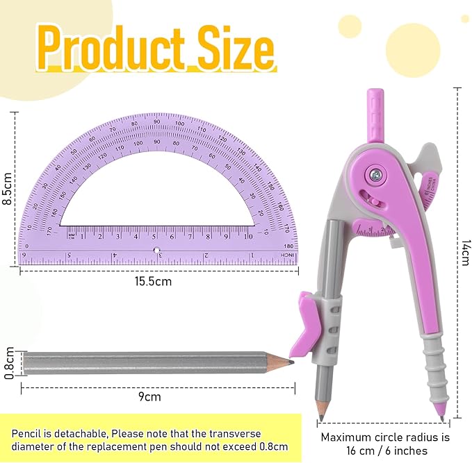 Chengu 12 Set Compass and Protractor Set, Operation Christmas Items Bulk Multicolor Compass Geometry Tool 6 Inch 180 Degree, Math Graphing Drawing Tools for Office and School Supplies