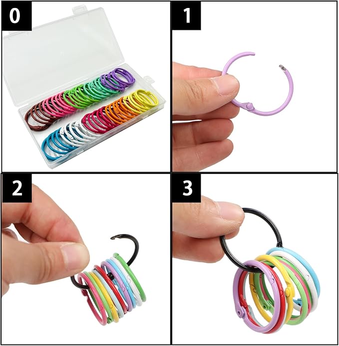 50pcs 1 inch Metallic Binder Rings for Index Cards Flashcards, 10 Colors Small Colorful Metal Steel Book Notebook Paper Rings Keychain Key Rings for School Office Home (50, 1 inch)