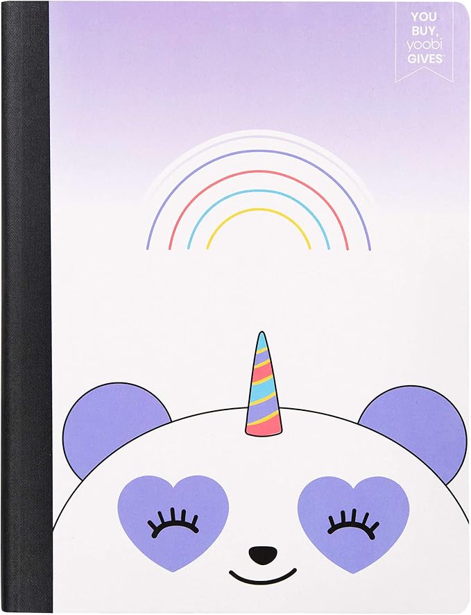 Yoobi | Pandacorn Composition Book | 100 Wide Ruled Sheets with a Sewn Binding – Adorable Gift | FSC Certified Paper | Paper Size 7.5” x 9.75”