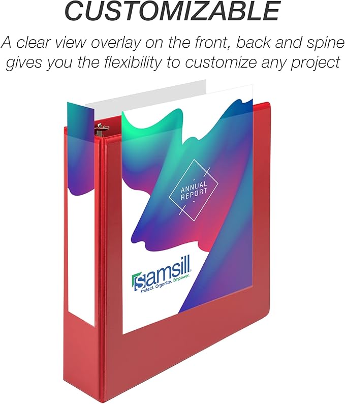 Samsill Durable 3 inch 3 Ring Binder, D Ring Binder, 100% Recycled Chipboard, Red (Pack of 2)