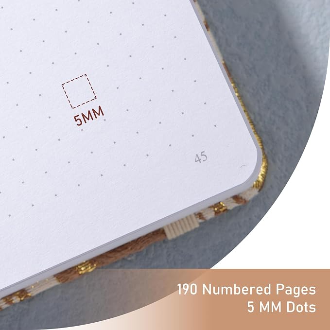 MGGAO Dotted Journal Notebook, A5 Fabric Journal for Women Men