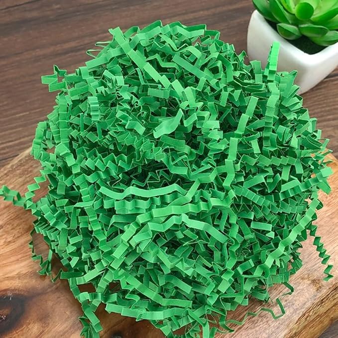 Crinkle Cut Paper Shred Filler, Raffia Paper Shredded Paper Stuffing for Gifts Wrapping Baskets Box Filling Easter Party Supply (Green)
