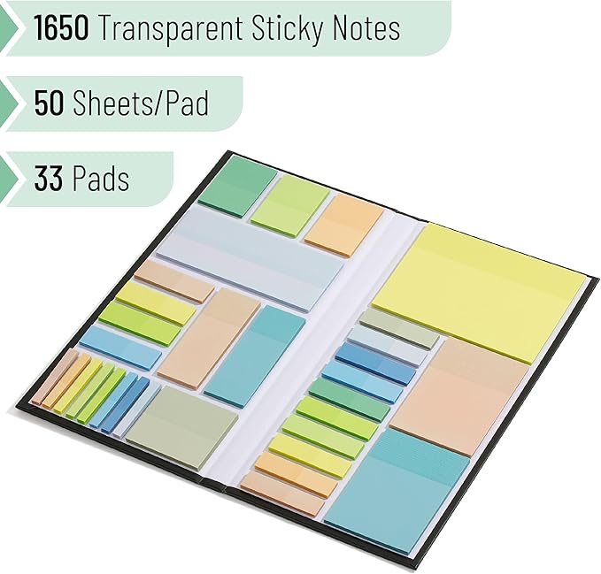 Mr. Pen- Transparent Sticky Notes Set, 1650 Sheets, Transparent Sticky Notes Tabs for Bible Study, Office, School, Planning, Journaling & Organization