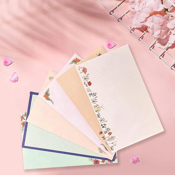 55 Pcs Stationery Paper Envelopes Set Includes 36 Lined Writing Stationery Paper & 18 Envelopes with 48 Round Dot Stickers, Cute Animal Letter Writing Stationary Paper Envelopes (6 Style)