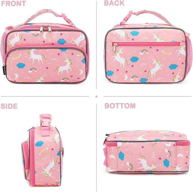 FlowFly Kids Lunch box Insulated Soft Bag Mini Cooler Back to School Thermal Meal Tote Kit for Girls, Boys,Unicorn